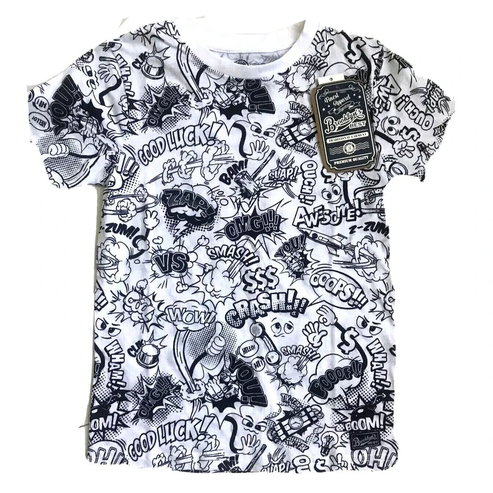 Brooklyn's Best Boys Comic Book Pop Art Graphic Print Cotton T-Shirt White 7